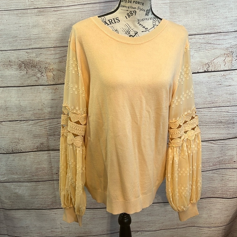 Sioni Lightweight Sweater Open Applique Sleeves NWT Size Large